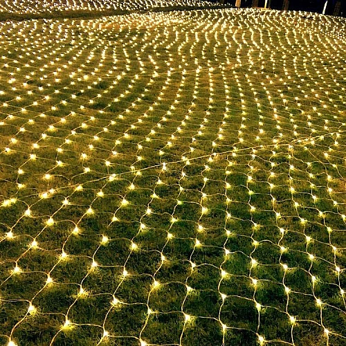 سلسلة إضاءة ستارة LED شبكية مقاس 3x3 متر لون أصفر دافئ للزينة تعمل بالكهرباء