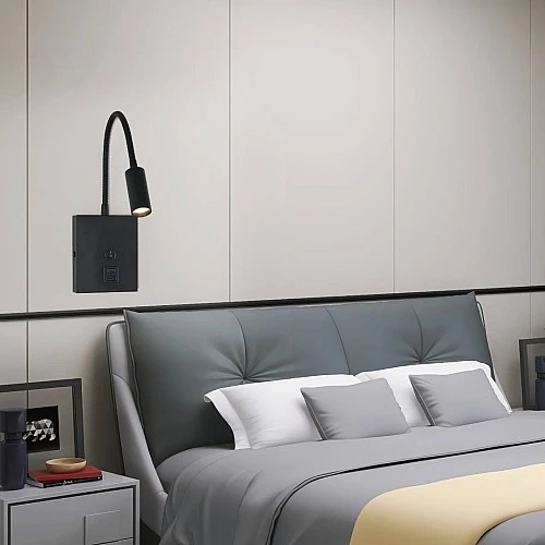 إضاءة أبليك حائط مودرن برو مع مدخل Tyep-C و USB اسود لون الانارة اصفر واط 3