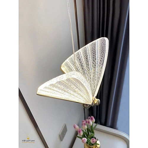  صورة منتج إنارة معلقة بتصميم ديكوري جذاب على شكل فراشة رومانسية اشراقة متعددة الألوان ( شمسي+ اصفر + ابيض ) موديل HA/A3769/1/3CO