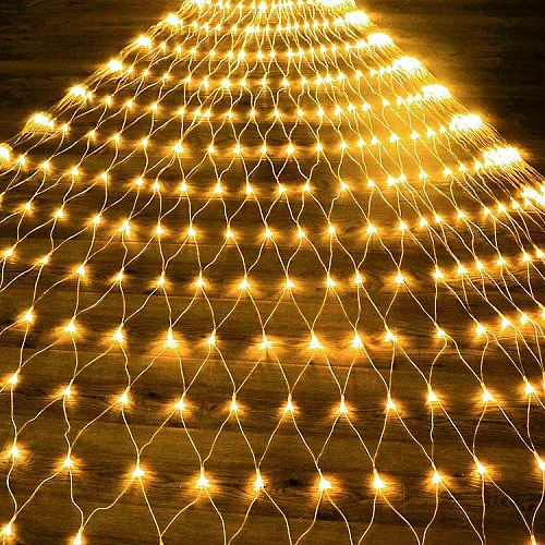 سلسلة إضاءة ستارة LED شبكية مقاس 3x3 متر لون أصفر دافئ للزينة تعمل بالكهرباء