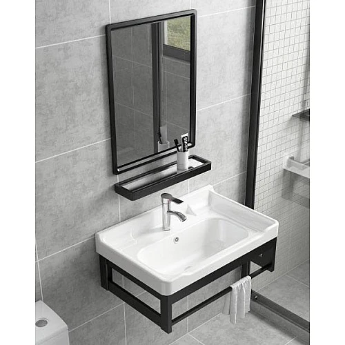  صورة منتج مغسلة المنيوم مع مراية مستطيل مع رف اسود قطعتين مقاس 60 سم  موديل TU/C4025/60/BK