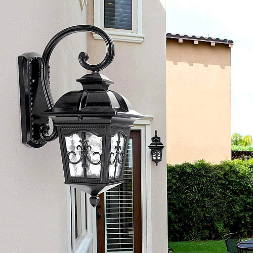 فانوس جداري اسود صغير خارجي لمبة قاعدة E27