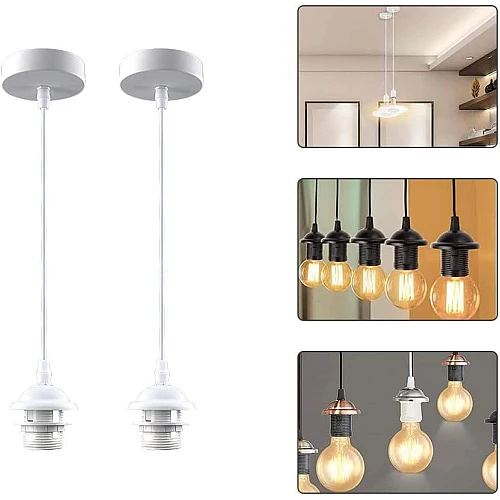 علاقي لمبة هولدر قاعدة E27 غطاء ابيض مع سلك مع كبس مرن