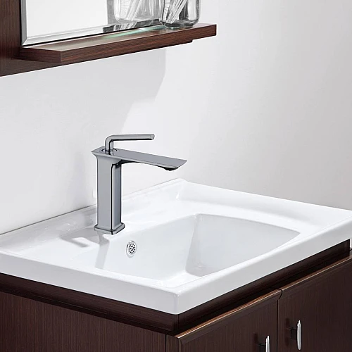 خلاط مغسلة قصير مربع راس مدور رمادي مع ليات