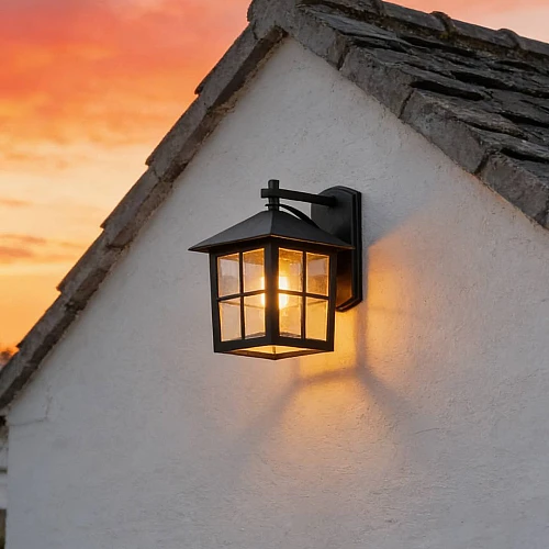 فانوس جداري خارجي اسود مقاس كبير لمبة قاعدة E27