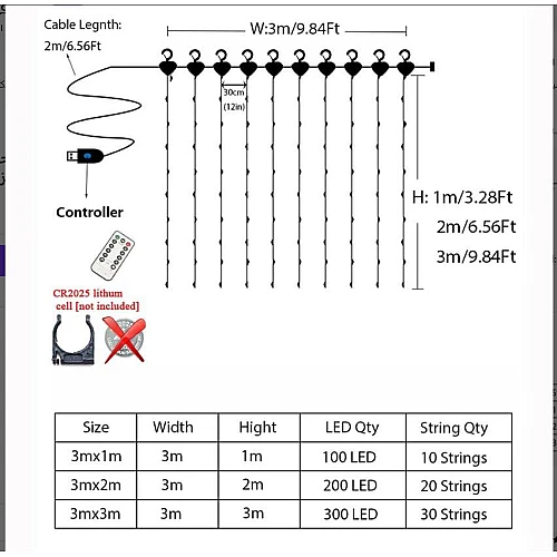  صورة منتج سلسلة مصابيح ستارة لون الاضاءة اصفر 3×3 متر مع ريموت تحكم تعمل على USB عقود 8 اوضاع للحفلات و غرف النوم و حديقة المنزل  موديل HU2443/3*3M/USB/WW