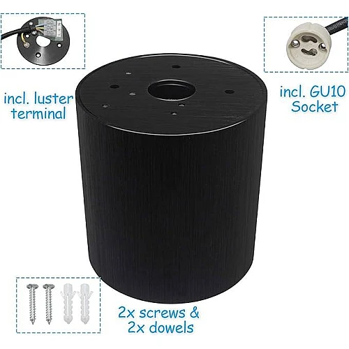  صورة منتج جرم سلندر اسود اسطواني مانع للتوهج متحرك قاعدة لمبة GU10 / قطر 80*85 ملم موديل HU8013/80*85/BK+BK