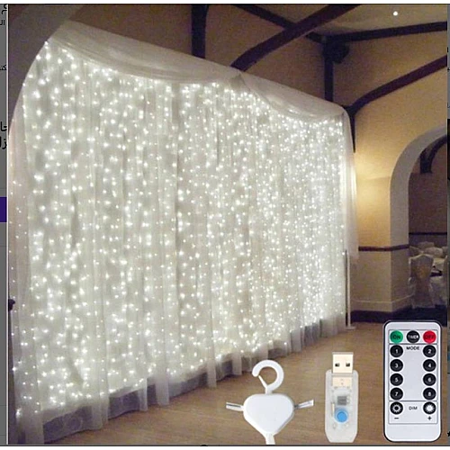 إضاءة ستائر LED ديكورية بتحكم عن بُعد– 8 أوضاع إضاءة USB