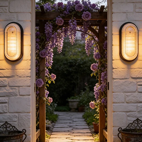 كشاف بيضاوي شفاف لون الانارة اصفر اطار اسود 24 واط