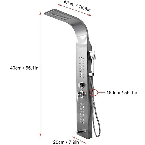 شاور مساج ستانلس ستيل أسود TU/S6116/BK مع رأس شلال وسماعة يدوية