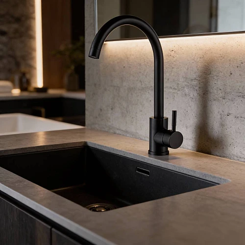 خلاط مجلى مائل ستانلس ستيل اسود مع ليات