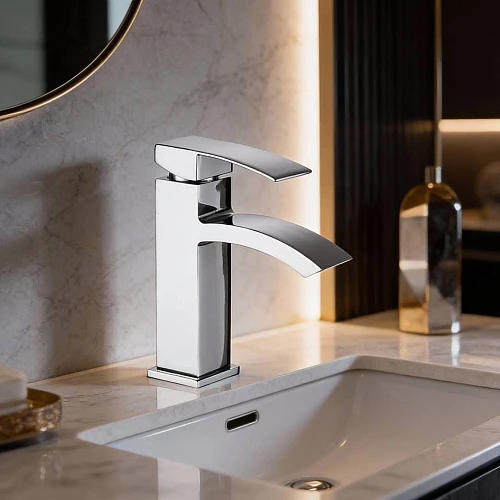 خلاط مغسلة قصير شلال كروم مع ليات