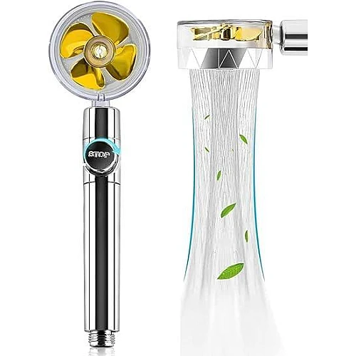 سماعة رأس دش توربيني لضغط ماء فائق وتوفير المياه فضي + ذهبي