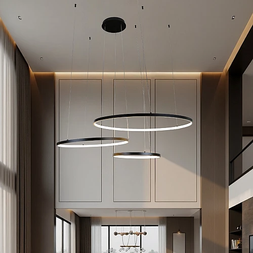 نجف مودرن 3حلقات اسود لون الانارة اصفر 75 واط ثلاثي