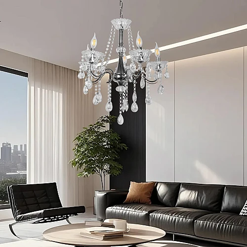 نجف مودرن شمعدان فضي مع شفاف E14*5