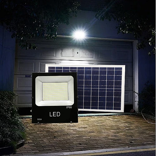  صورة منتج كشاف خارجي موفر للكهرباء لون الانارة ابيض مع ريموت كنترول يعمل بالطاقة الشمسية مزود بحساس ضوء 150 واط موديل SA2044/150W/BK+WH