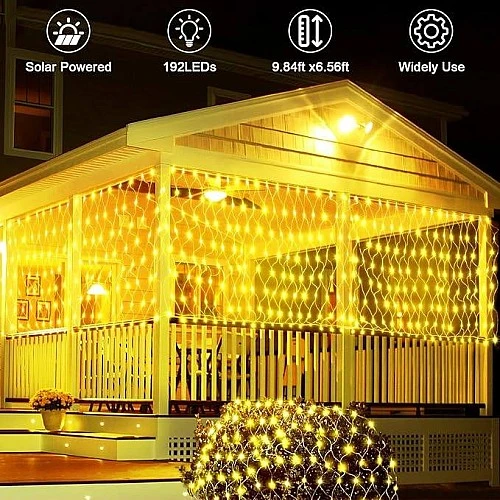 سلسلة إضاءة ستارة شبكية LED باللون الأصفر الدافئ لديكور الحفلات والمنزل