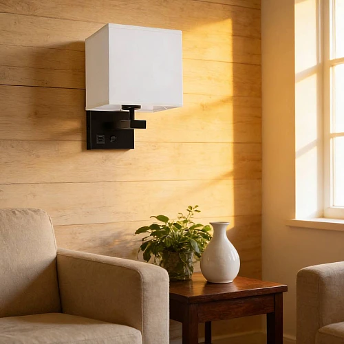 إضاءة حائط فندقي اسود TYPE-C + USBمع منفذ *E27*1L