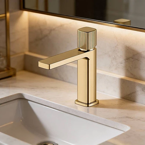 خلاط مغسلة قصير نحاس + زنك مودرن ذهبي مطفي+ذهبي مطفي