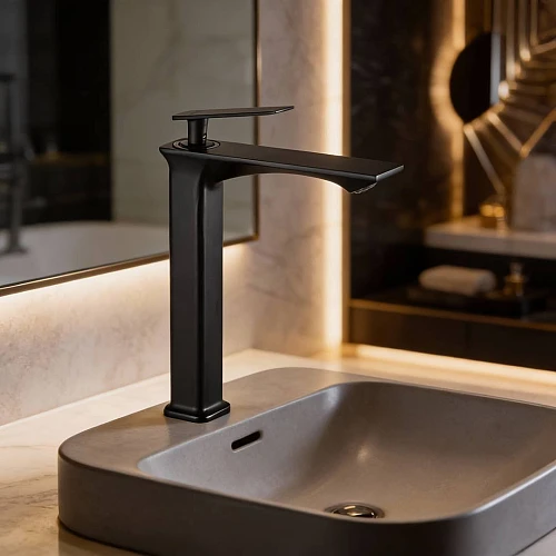 خلاط مغسلة طويل اسود مع ليات