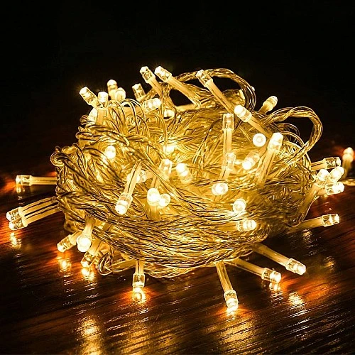 سلسلة إضاءة LED خارجية 100 متر صفراء دافئة لتزيين الحدائق والمناسبات