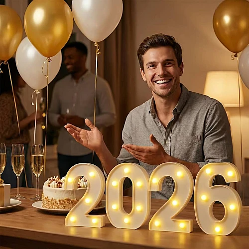 إنارة ارقام مضيئة 2026 ليد إنارة ذهبي بطارية ديكور مناسب للحفلات والتصوير