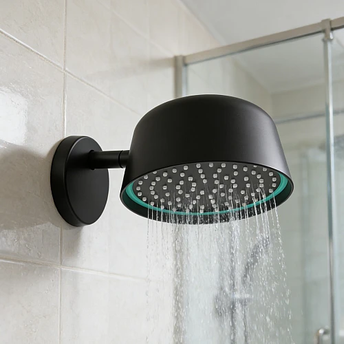 دش مطري مع ماسورة جداري أسود مطفي مع إضاءة LED ذكية