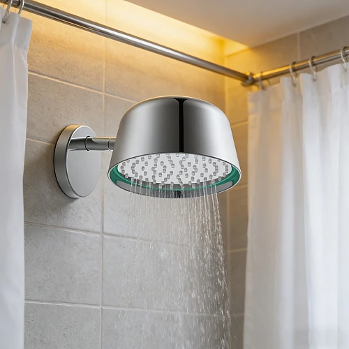 دش مطري مع ماسورة جداري فضي مع إضاءة LED ذكية