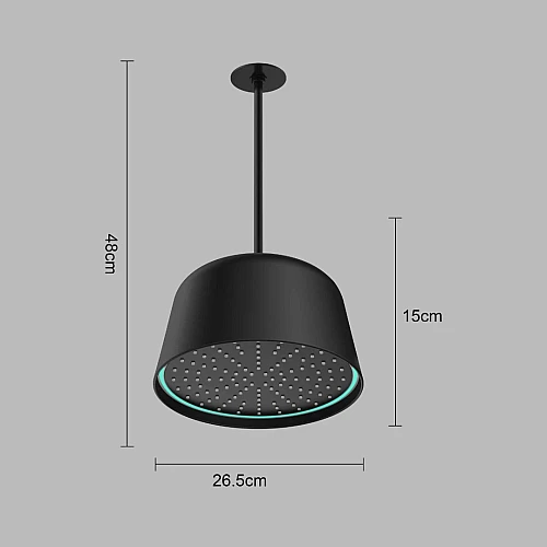 رأس دش مطري أسود بتصميم ثريا مع إضاءة LED