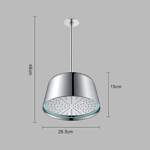 رأس دش مطري كروم بتصميم ثريا وإضاءة LED تعمل بالماء