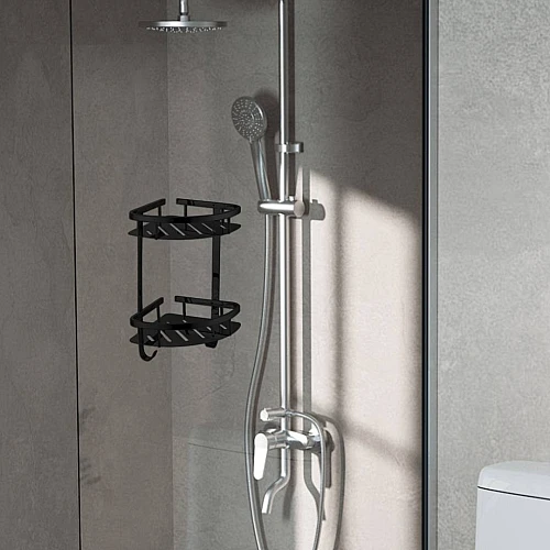 رف زاوية دورين مع علاقة ستانلس ستيل 201 اسود