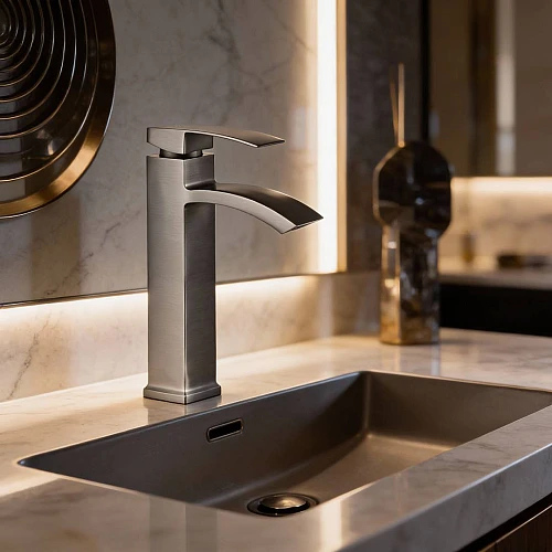 خلاط مغسلة طويل شلال رمادي مع ليات