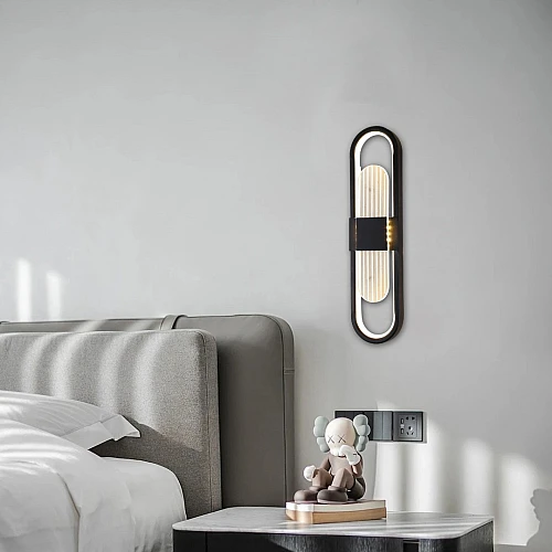 اضاءة جدارية بيضاوي سادة اسود لون الانارة 3 اضاءات مقاس 39 سم 15 واط