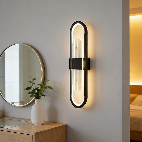 اضاءة جدارية بيضاوي سادة اسود لون الانارة 3 اضاءات مقاس 59 سم 18 واط