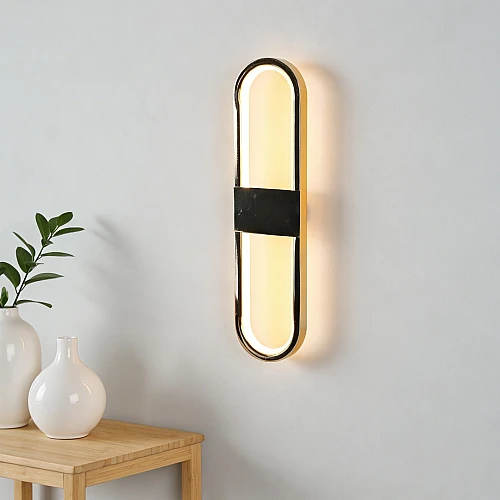 اضاءة جدارية بيضاوي سادة ذهبي لون الانارة 3 اضاءات مقاس 39 سم 12 واط