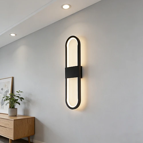 اضاءة جدارية بيضاوي سادة اسود لون الانارة 3 اضاءات مقاس 59 سم 15 واط