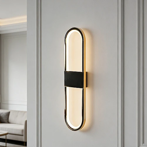 اضاءة جدارية بيضاوي سادة ذهبي لون الانارة 3 اضاءات مقاس 59 سم 15 واط