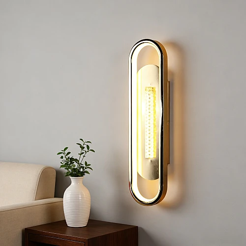 اضاءة جدارية بيضاوي + كريستال ذهبي لون الانارة 3 اضاءات مقاس 40 سم 15 واط