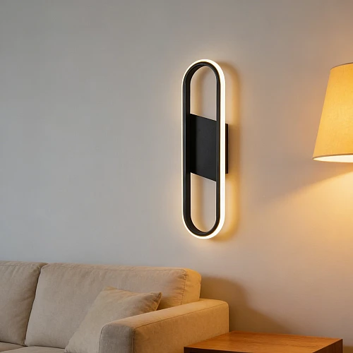 اضاءة جدارية بيضاوي سادة اسود لون الانارة 3 اضاءات مقاس 40 سم 12 واط