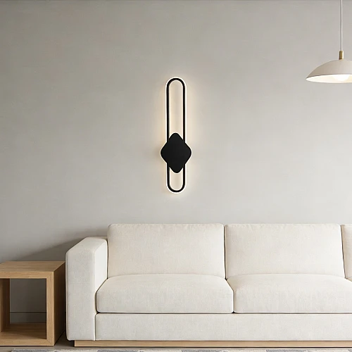 اضاءة جدارية بيضاوي سادة اسود لون الانارة 3 اضاءات مقاس 50 سم 15 واط