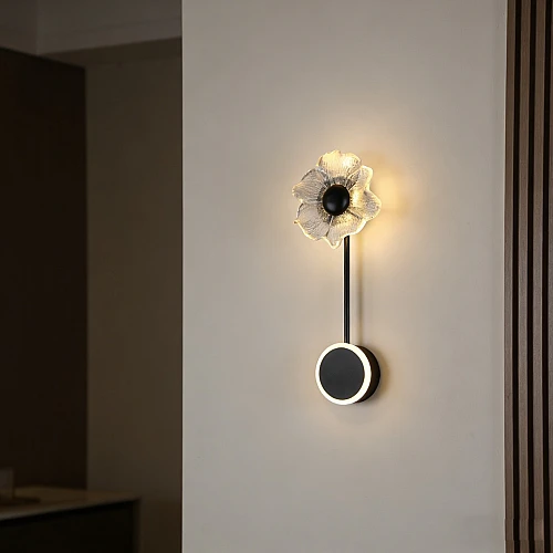 اضاءة جدارية مدور + وردة اسود لون الانارة 3 اضاءات مقاس 50 سم 5 واط