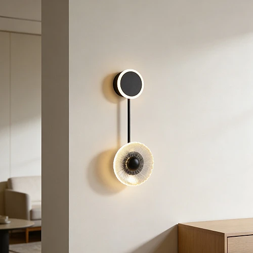 اضاءة جدارية مدور + وردة اسود لون الانارة 3 اضاءات مقاس 50 سم 5 واط