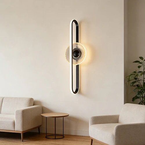 اضاءة جدارية وردة + مسطرة اسود لون الانارة 3 اضاءات مقاس 59 سم 15 واط