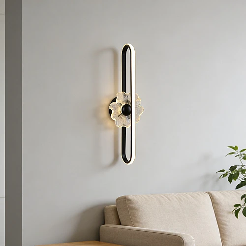 اضاءة جدارية وردة + مسطرة اسود لون الانارة 3 اضاءات مقاس 59 سم 15 واط