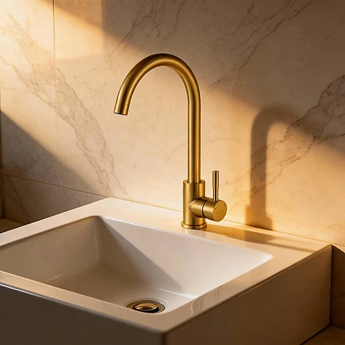 خلاط مجلى مائل ستانلس ستيل ذهبي مطفي مع ليات