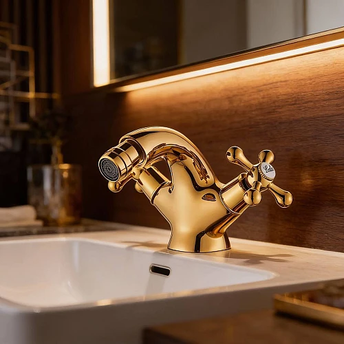 خلاط مغسلة تيتو ذهبي لامع (كروم) بتصميم كلاسيكي