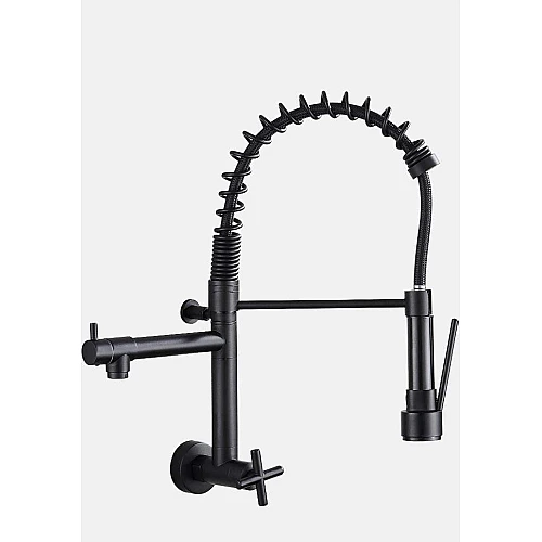 خلاط مطبخ جداري اسود بمخرجين وصباب متحرك وهوز زنبركي