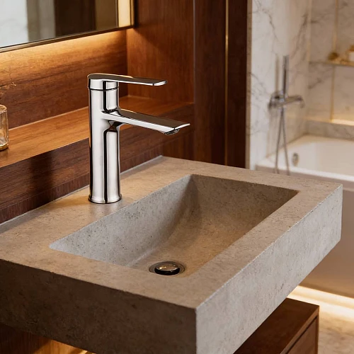 خلاط مغسلة قصير كروم مع ليات