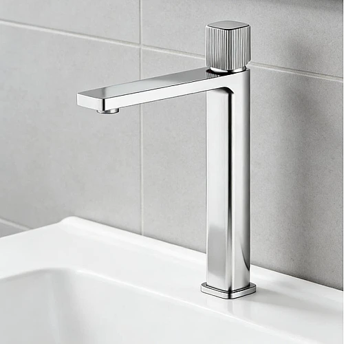 خلاط مغسلة طويل نحاس + زنك مودرن فضي+فضي