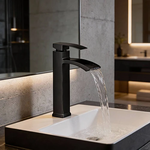 خلاط مغسلة طويل شلال اسود مع ليات